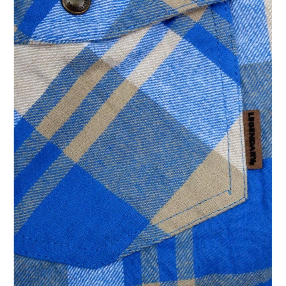 Legendary Stockyards Mens XL Plaid Flannel Shirt Blue & Tan 100% Cotton - Picture 2 of 12